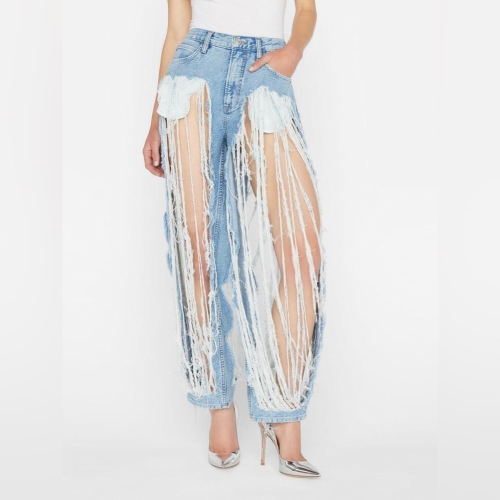 Frame Denim Light Blue Distressed Straight Leg Jeans